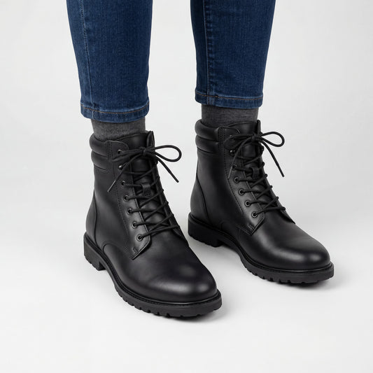 Platte Leren Enkellaarsjes Dames – Ronde Neus Vetermodel met Gevoerde Kraag