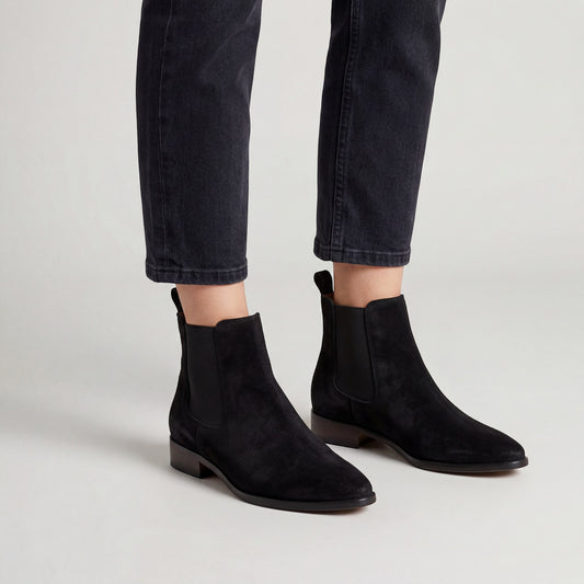 Suède Leren Enkellaarsjes Dames – Puntige Neus Chelsea Stijl met Elastische Inzet